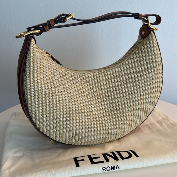 FENDI *NEW* Fendigraphy Raffia & Leather Bag with Dust Bag - Picture 3 of 17